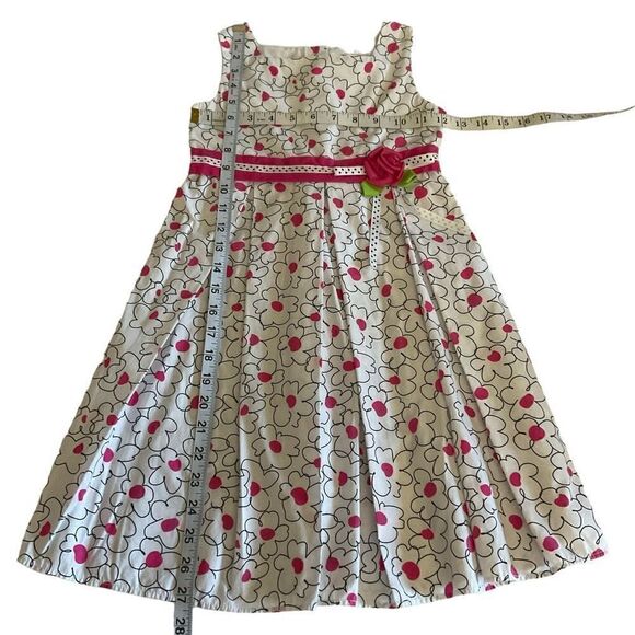 Dollie & Me Girls Dress Button Back Tie Sash White Pink Black Floral Children 6X - Picture 6 of 10